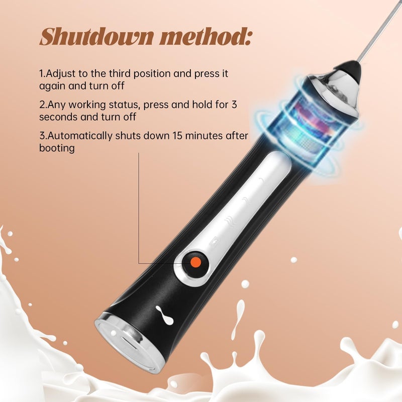 Dejaf Rechargeable Milk Frother Handheld For Coffee,3 Speeds Frother Wand With Stand, Batidora De Mano Electrica,Coffee Frother With 2 Heads,Drink Mixer Electric Handheld,Kitchen Essentials(Black) - Image 2